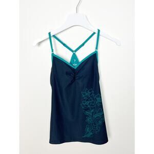 Active by Old Navy Blue /Teal  Floral Print Tank with Built in Bra Size Small